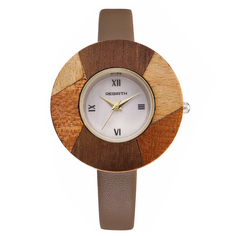 Ceas elegant de dama REBIRTH, cadran tip lemn, model deosebit