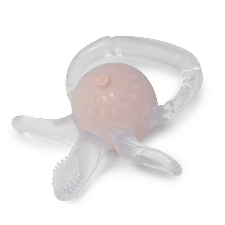 Мека силиконова четка за зъби и играчка за никнене на зъбки за бебета - Розова - Nurio