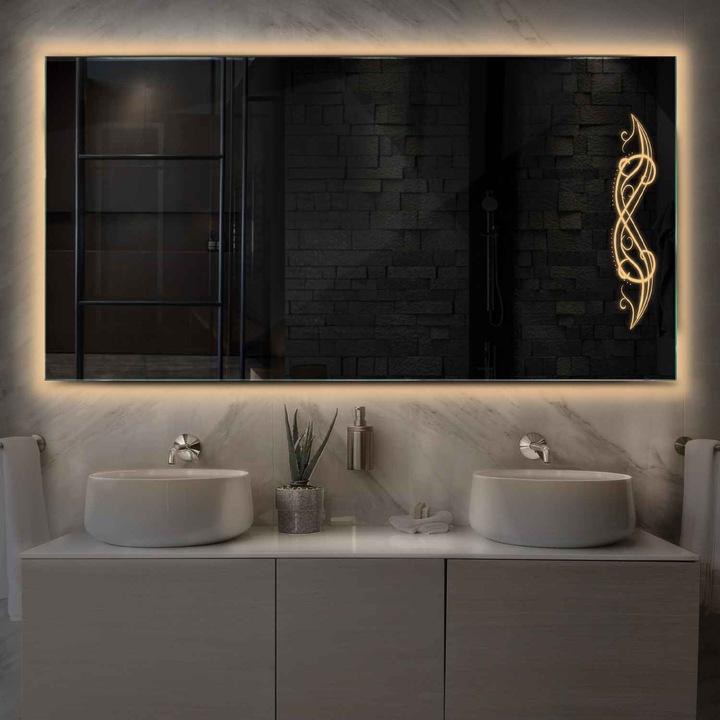 Oglinda LED 50x70 cm, LED Cald 3000K, fara butoane touch, Model Reyze Good Vibes 6 Orizontala