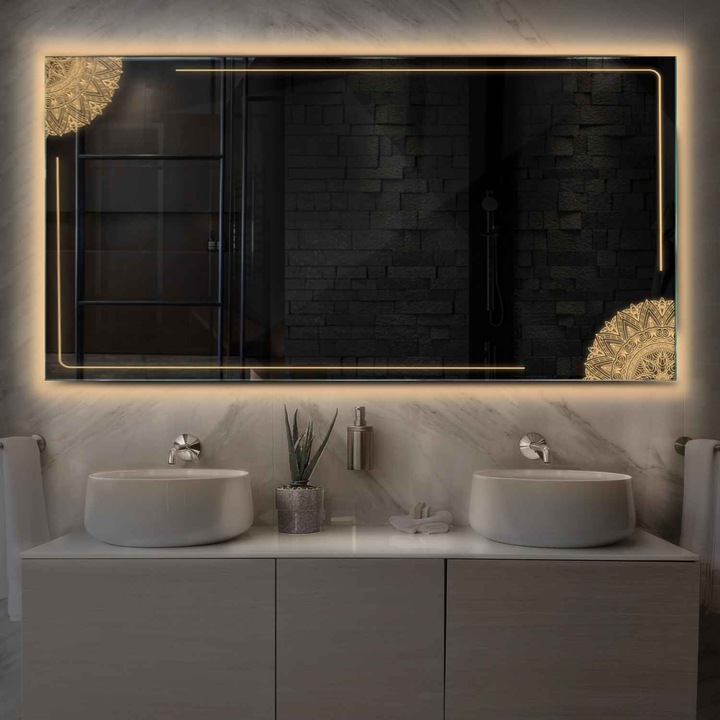 Oglinda LED 190x70 cm, LED Cald 3000K, fara butoane touch, Model Reyze Good Vibes 7 Orizontala