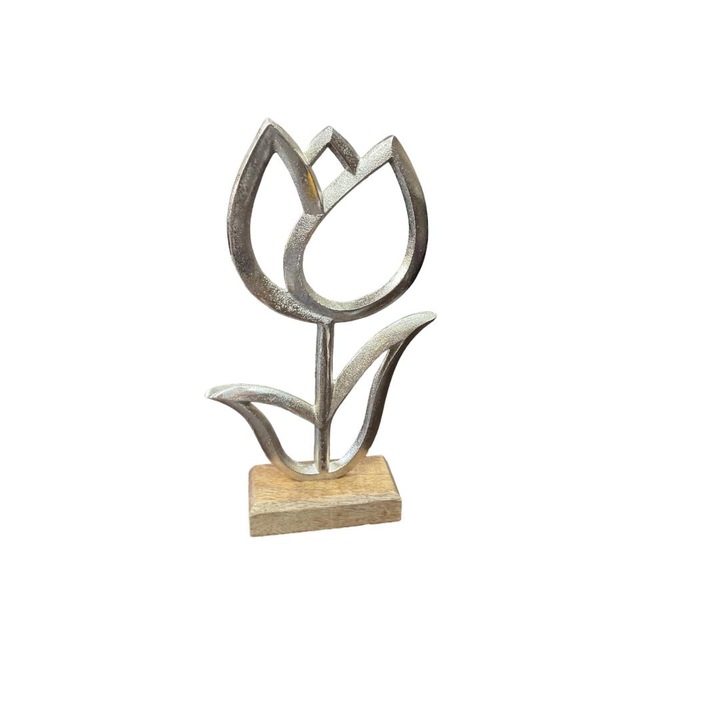 Decoratiune Lalea din metal pe un postament din lemn de Mango
