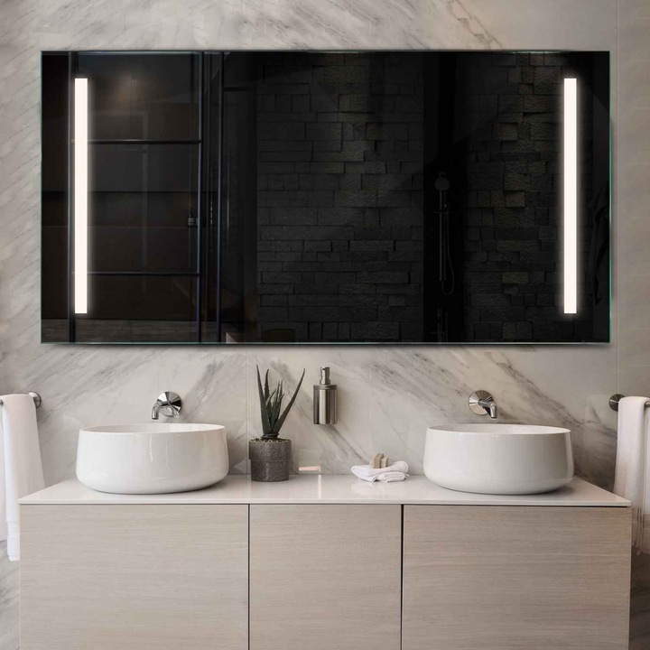 Oglinda LED Machiaj 80x50 cm, LED Neutru 4000K, fara butoane touch, Model Reyze Salono 5 Orizontala