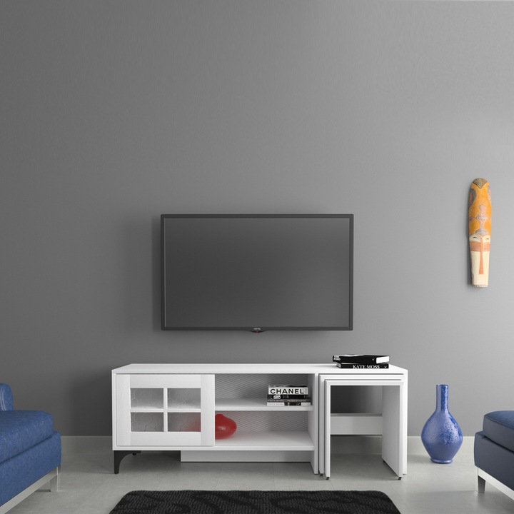 Comoda TV, Revival, Alb, 150 x 54 x 42 cm