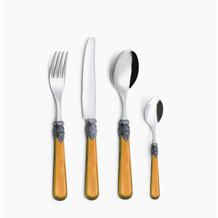 Set tacamuri 24 piese colorate Napoleon, Portocaliu 79 eme, made in italy, materiale 18/c (aisi430), manere in abs