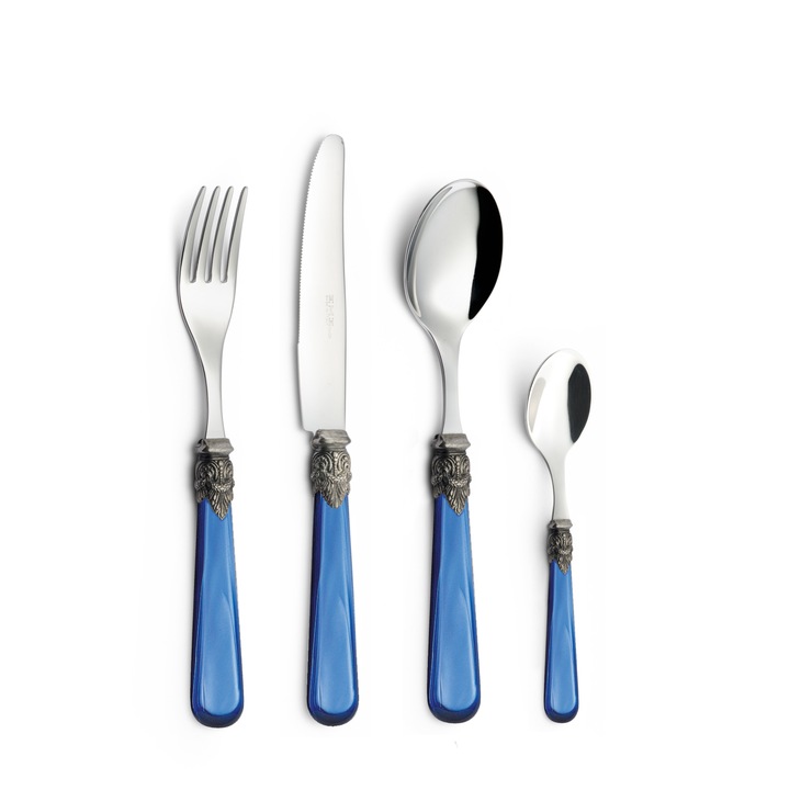 Set tacamuri 24 piese colorate Napoleon, Albastru 11 eme, made in italy, materiale 18/c (aisi430), manere in abs