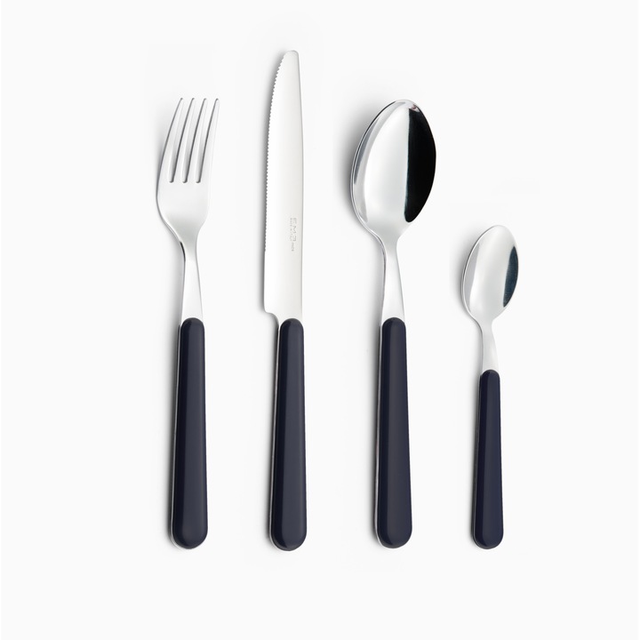Set tacamuri 24 piese colorate Brio, Albastru 2 eme, made in italy, materiale 18/c (aisi430), manere in abs