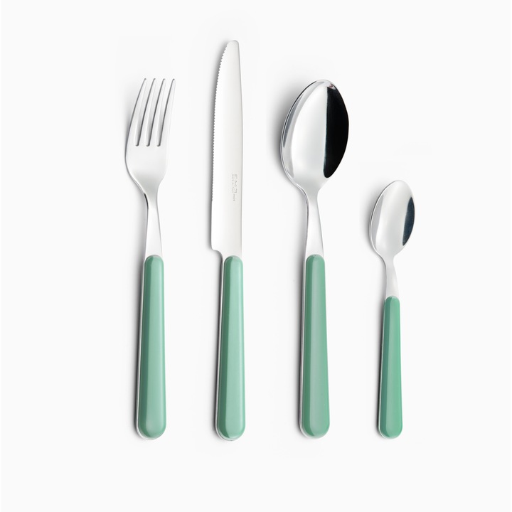 Set tacamuri 24 piese colorate Brio, verde 50 eme, made in italy, materiale 18/c (aisi430), manere in abs