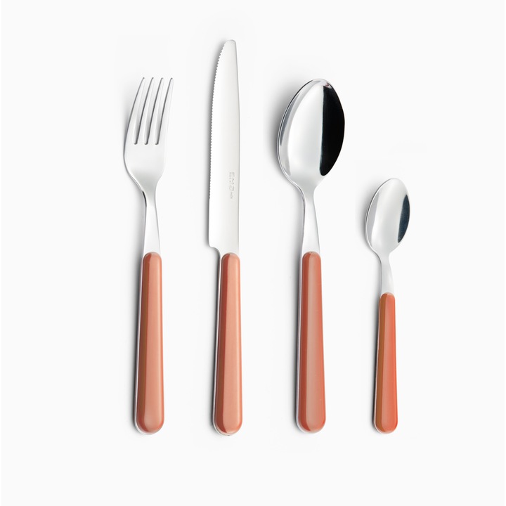 Set tacamuri 24 piese colorate Brio, culoare homar 54 eme, made in italy, materiale 18/c (aisi430), manere in abs