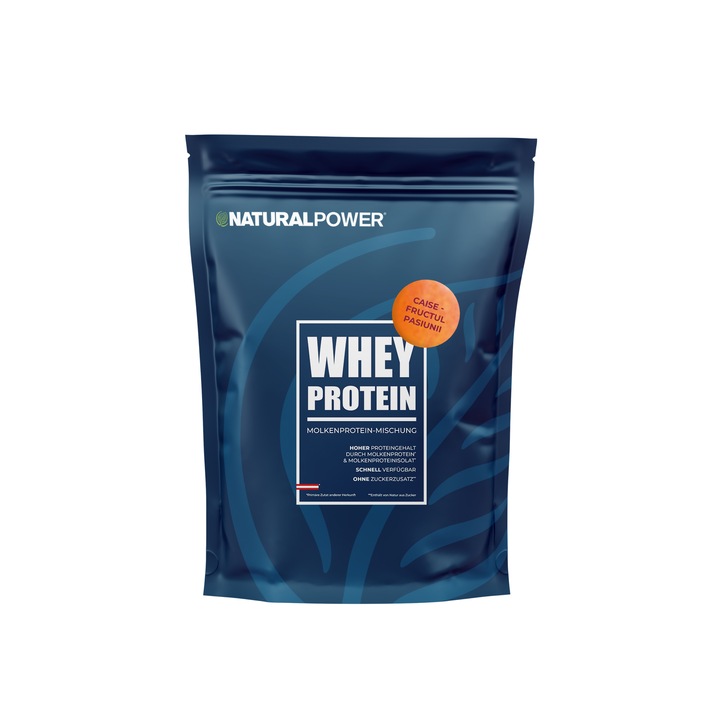 Proteina din zer, Natural Power, aroma de Fructul Pasiunii si Caise, 500 g