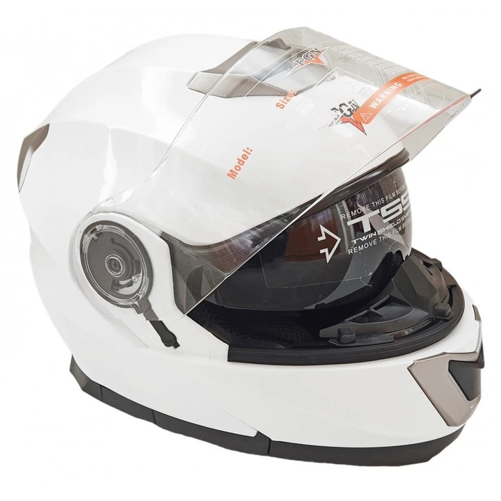 Casca moto flip up cu ochelari de soare, alb lucios, marimea L 59-60, Miromoto®