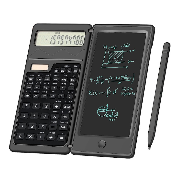 Calculator stiintific, Cu tableta pentru scris, Solar + baterie, Negru