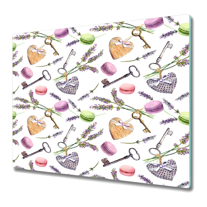 Tocator paine. Sticla. Dreptunghi. Placa De Taiere Din Sticla Capac Plita Ceramica Protectie Stropire - 60x52 Cm - French Macarons. Multicolor. 60x52 cm. 010010520040000012899