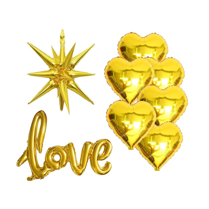 Комплект балони Love - LOVE & Golden Hearts - Романтични декорации