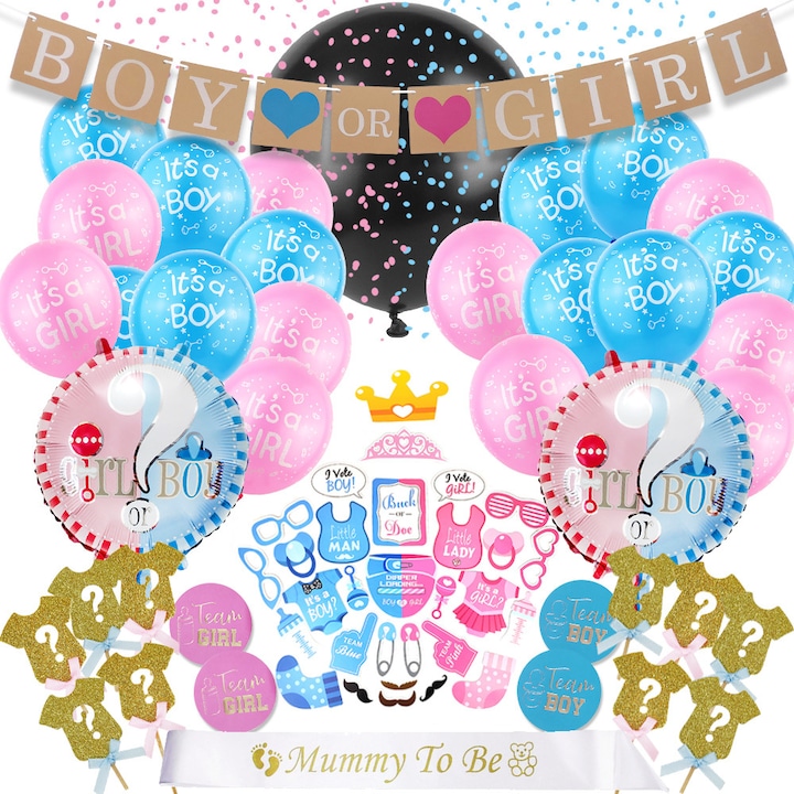 Парти декорации, Baby Shower, petriSALEx, Балон за разкриване на пола на бебето, Розов/Син