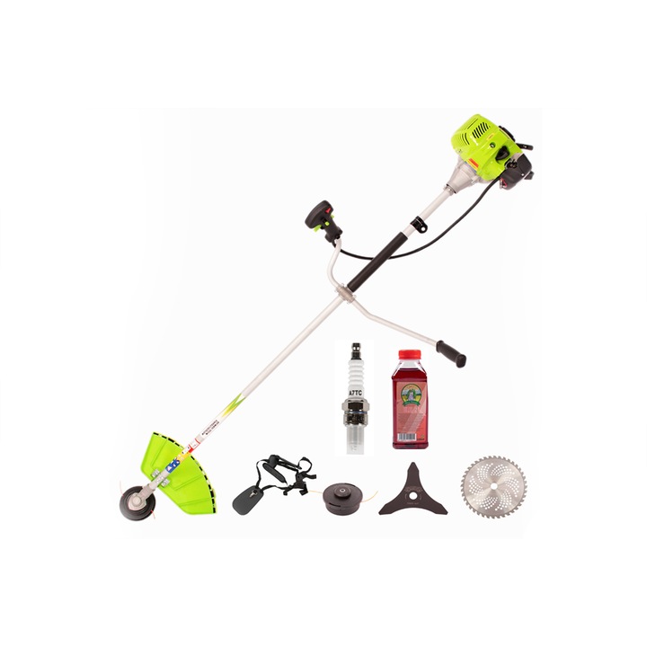 Motocoasa Micul Fermier GF-1311, 3.4 CP, 43 CC, 2 timpi, 3000 RPM, 150 cm lungime arbore, 5 accesori incluse cu bujie si ulei