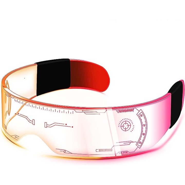 LED buliszemüveg, JENUOS®, 7 szín, kettős vezérlés, Cyberpunk stílus, különleges alkalmakra, koncertekre, rendezvényekre, bulikra, átlátszó