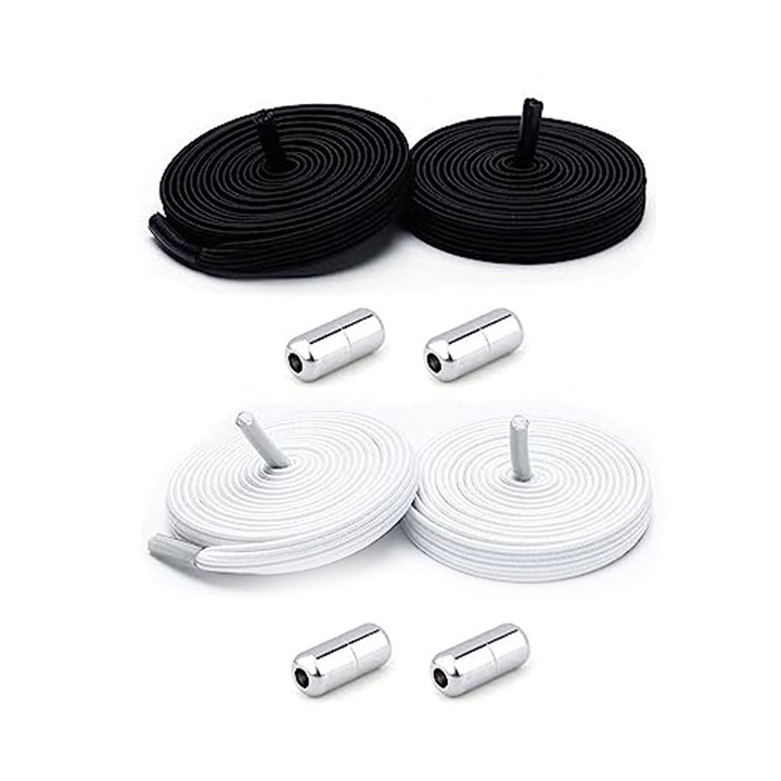 Комплект от 2 еластични връзки със система NO TOUCH с метална капсула, JENUOS®, плоски, черни/бели