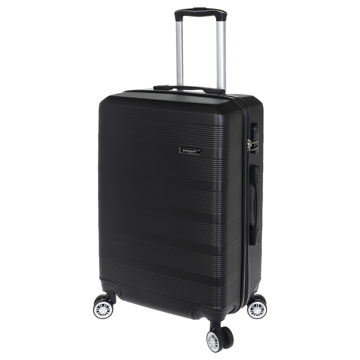 Troler Mediu, Seagull, ABS, 4 Roti Duble, SG 176 - 66 cm, Negru