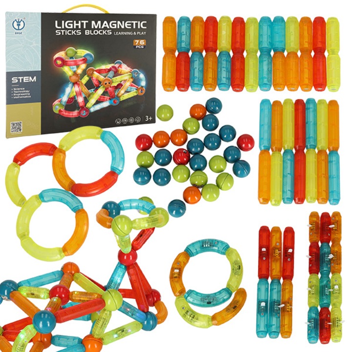 Магнитен конструктор ISP "Likesmart Light Magnet Stick", 102 части, Развива въображението и уменията