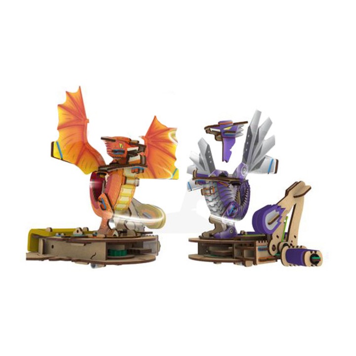 Set inteligent de constructie din lemn, SMARTIVITY, Clash of Dragons 2D+3D, educativ-interactiv, concept STEM, 152 piese