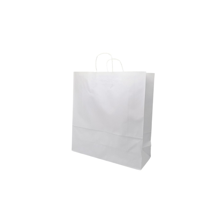 Set 500 bucati Pungi hartie Kraft Alb, manere hartie rasucita, 46 x 49 x 16 cm