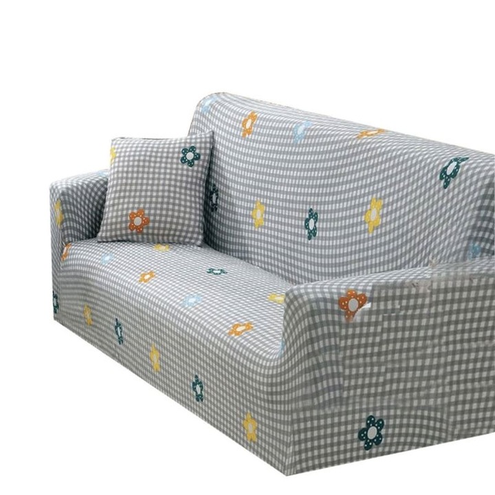 Еластичен калъф за диван, Jojo Home, щампа на цветя и карета, седалки M-2, 140x180 см