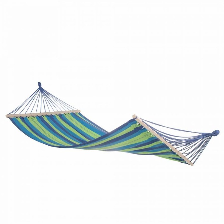 Hamac 200 x 80 cm, cu bare din lemn de 40 cm, Grunberg HM280 (albastru)