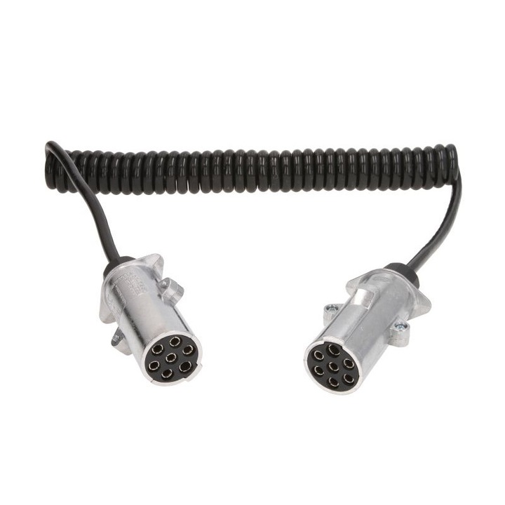 Cablu adaptor alimentare camion spiralat lungime de lucru 3,5m, lungime maxima 4m, 1x1+6x0,75, cu dopuri mama, 7 numar pini, dopuri din aliaj, temperatura de lucru pina la 125 C, tip N
