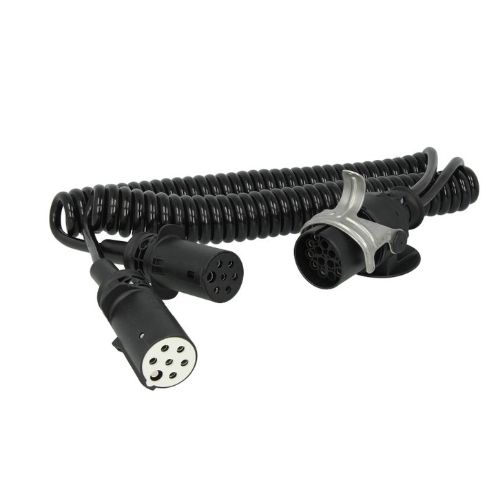 Cablu adaptor alimentare camion spiralat lungime de lucru 3,5m, lungime maxima 4m tip stecher N, S 15/7/7 24 V, EN material with fibre-glass, 9 pini activi in fisa 15, adaptor