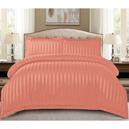 Lenjerie de pat dublu, Primavara, Damasc, cearsaf cu elastic, 4 piese, 2 persoane, Uni, 180x200cm, Piersica