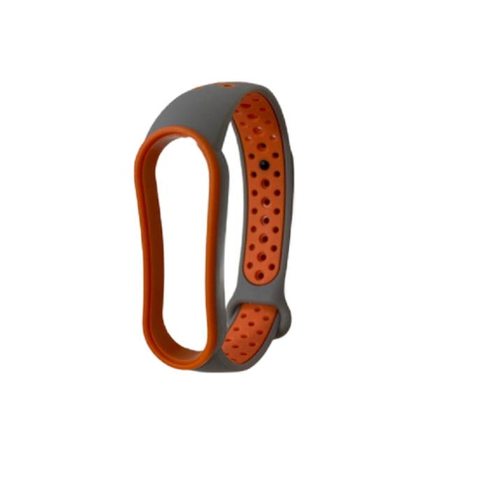 Fitness csuklópánt szilikonból, alkalmas Xiaomi Mi Band 5-höz, szürke-narancs színek kombinációjában kapható