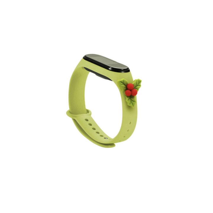 Силиконова фитнес гривна, съвместима с Xiaomi Mi Band 5 и Mi Band 6, в коледно зелен цвят