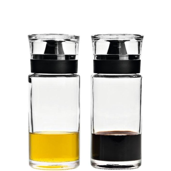 Set de 2 recipiente pentru ulei si otet, Leonardo, 170 ml, Sticla, Negru/Transparent