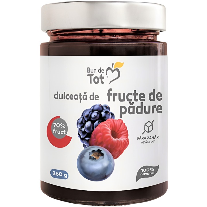 Dulceata din Fructe de Padure, 100% naturala cu 70% fruct, fara zahar, fara chimicale, 360g, Bun De Tot