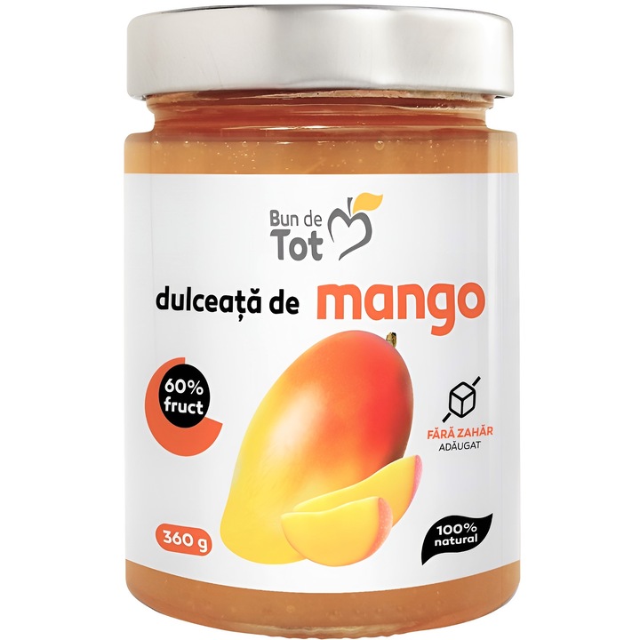 Mangó lekvár, 100% természetes, 60% gyümölccsel, cukormentes, vegyszermentes, 360 g, Bun De Tot
