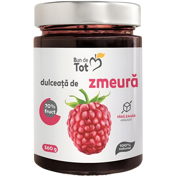 Málnalekvár, 100% természetes, 70% gyümölccsel, cukor nélkül, vegyszerek nélkül, 360 g, mindenre jó