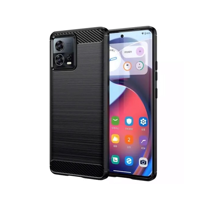 Motorola Edge 30 Fusion Techsuit Szénszálas Szilikon Fekete borítója