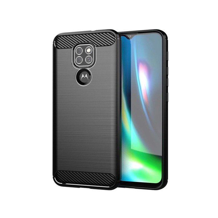 Husa pentru Motorola Moto E7 Plus / Moto G9 Play - Techsuit Carbon Silicone - Black