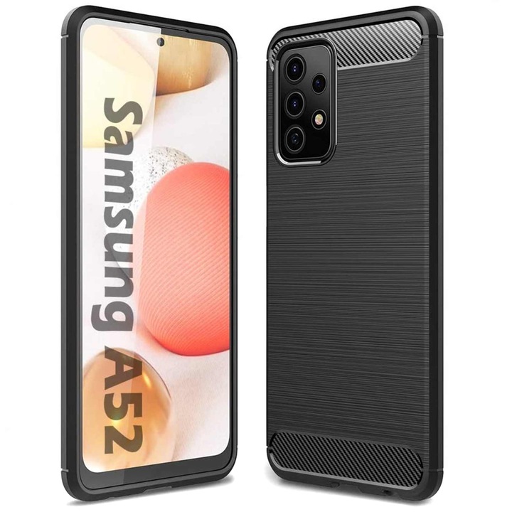 Védőtok Samsung Galaxy A52s 5G A528 / A52 5G A526 / A52 A525, karbon, ütésbiztos, U-418, mély sötét
