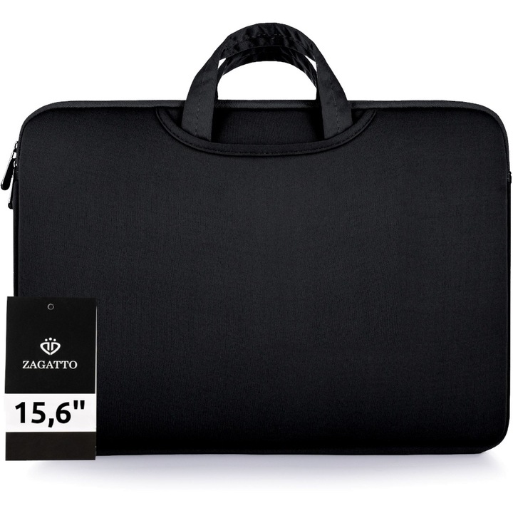 Geanta laptop dama, barbat, 15.6 inch, Zagatto, Neagra, Dimensiuni 41x30x4 cm, Protectie din spuma antisoc, Slim, 2 in 1, O poti folosi si ca husa laptop, Pentru notebook, Casual, ZG631
