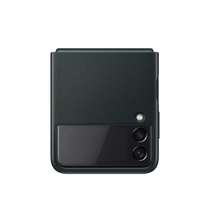 SAMSUNG műanyag telefonvédő (valódi bőr hátlap) FEKETE [Samsung Galaxy Z Flip3 5G (SM-F711)]