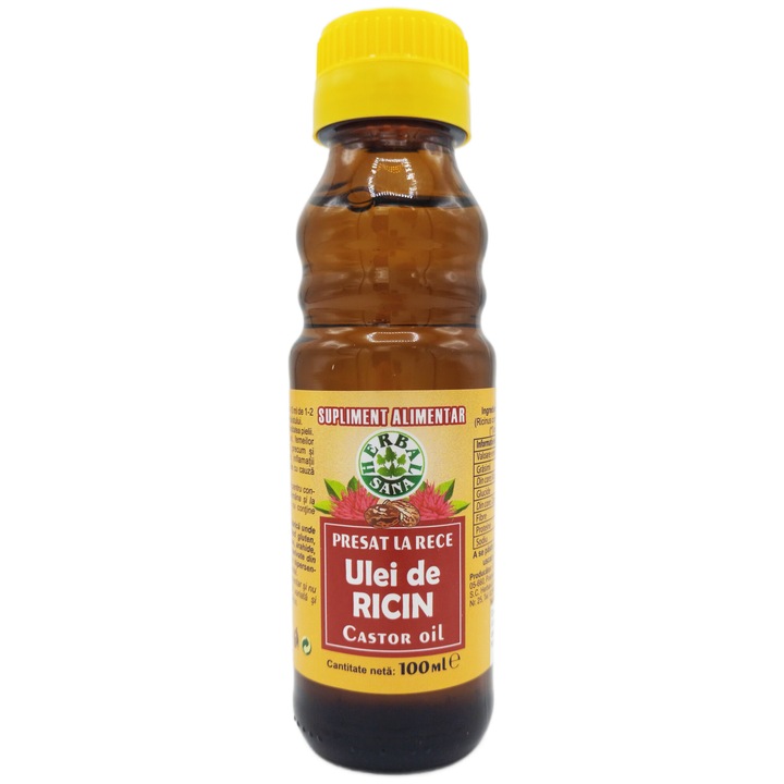 Ulei de Ricin presat la rece, 100% pur fara adaosuri, ambalaj sticla, 100ml, HerbalSana