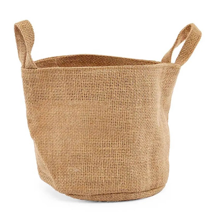 Kerek, fogantyús juta doboz, Createur, barna, 17x17x15cm