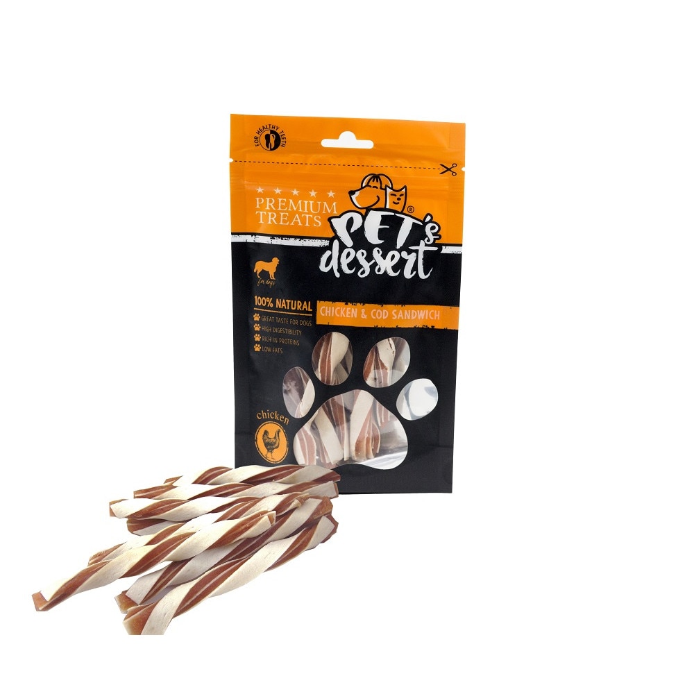 Recompense pentru caini Pet 'S Dessert Lsc-42, Chicken & Cod Sandwich, 80 g