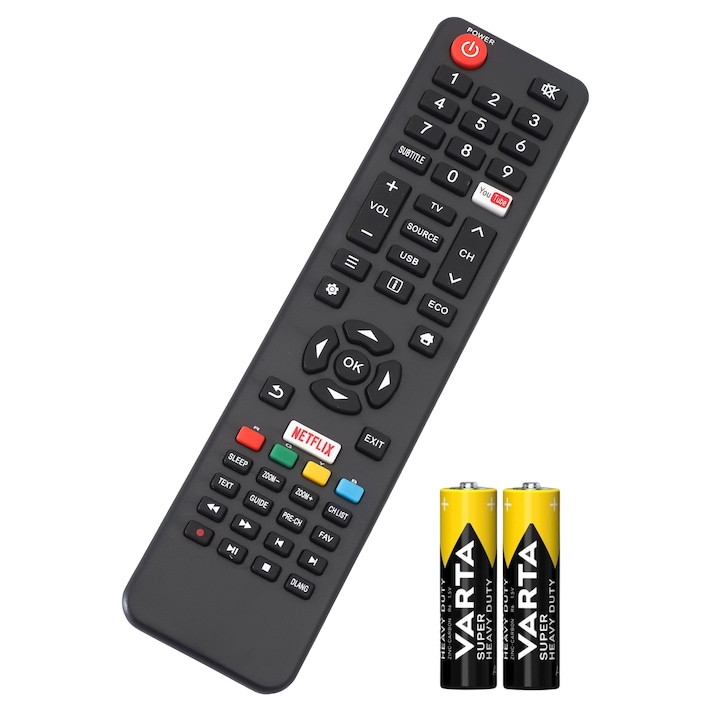 Telecomanda TV Compatibila Vortex, Utok, LEDV-32TD1200S, LEDV-32TD2070S, U32HDS1, neagra, Bocu Remotes®, baterii incluse