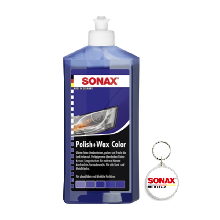 Set polish si ceara Sonax Carnauba, albastru, 500 ml si breloc Sonax