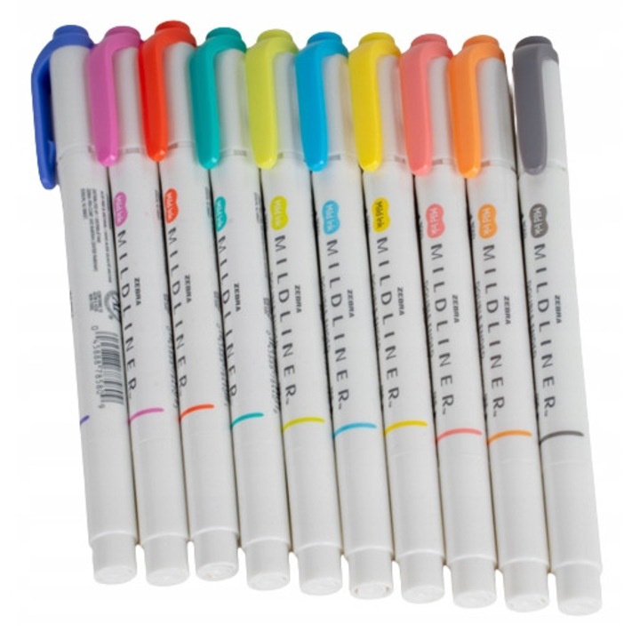 Set 10 markere highlighter, Zebra, 2 varfuri, Multicolor