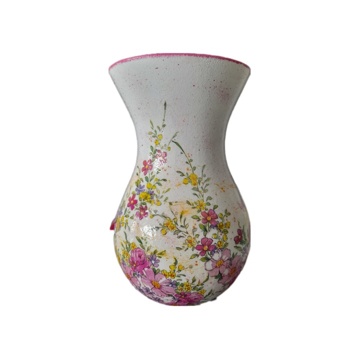 Vaza decorativa din ceramica, pictata manual, model floral, 18cmx12cm