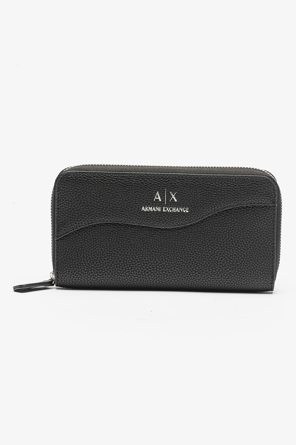 ARMANI EXCHANGE, Portofel de piele ecologica cu fermoar Wave, Negru