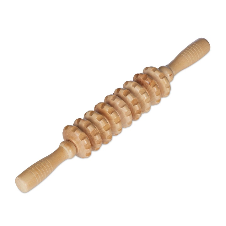 Roller pentru masaj, lemn, tonifiere musculara, de relaxare, natur, 5 x 38 x 5 cm